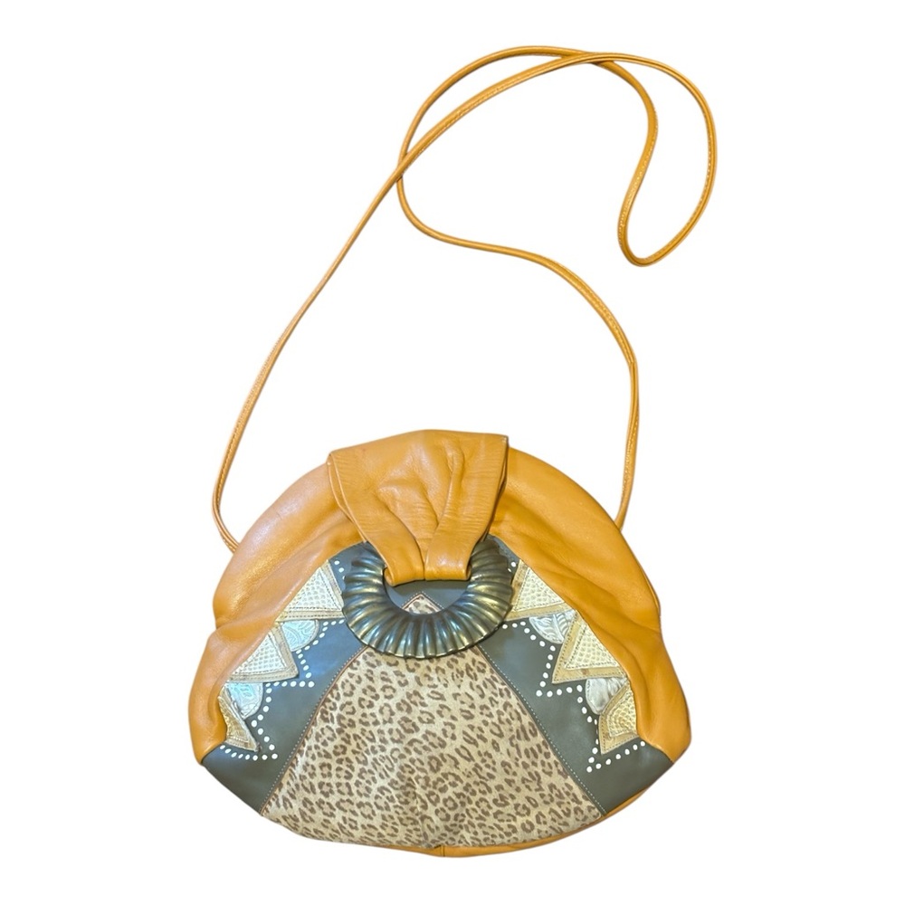 Handmade by Pearls Girl Leather and Leopard Print Crossbody Bag-Like new